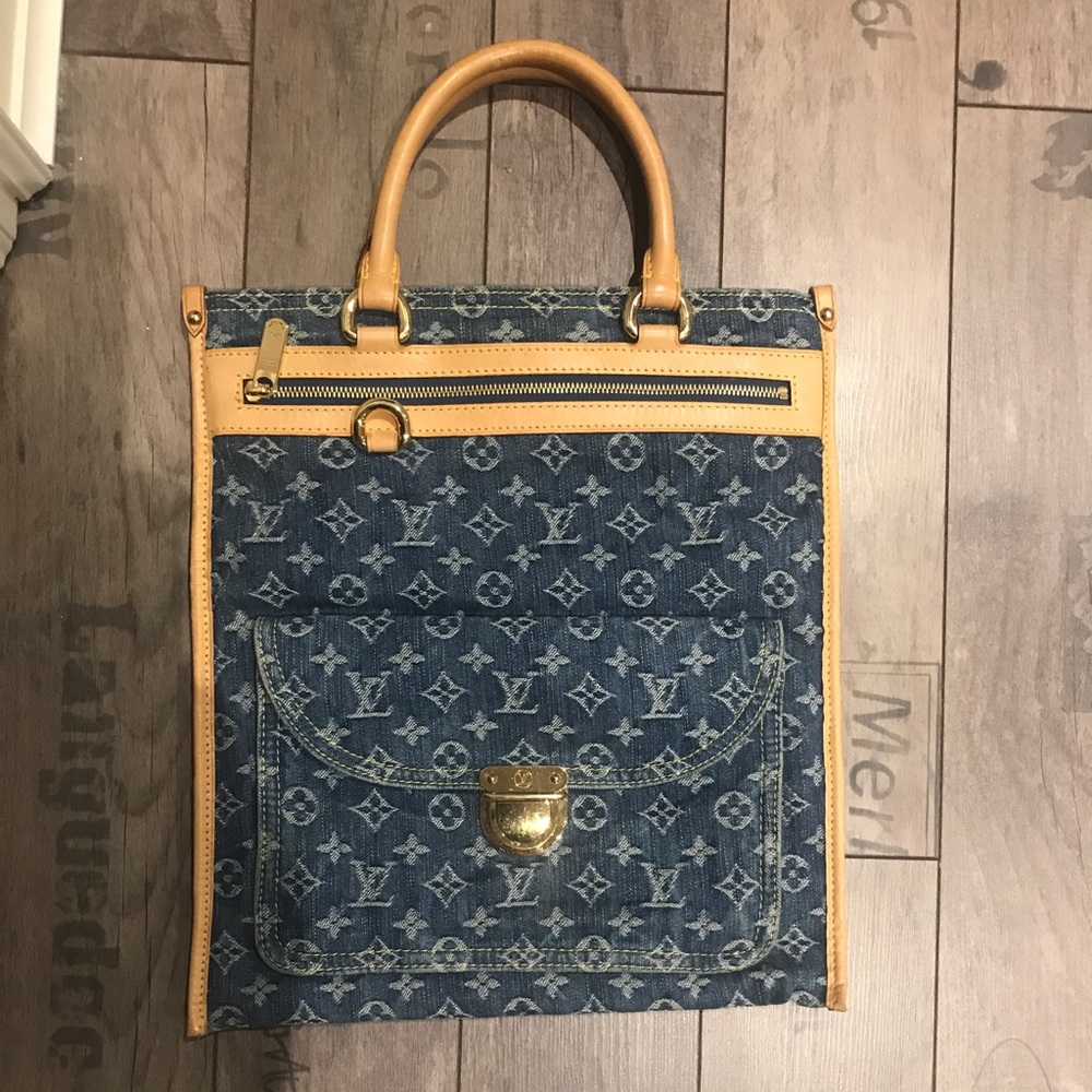 Louis Vuitton blue denim monogram Sac Plat tote
